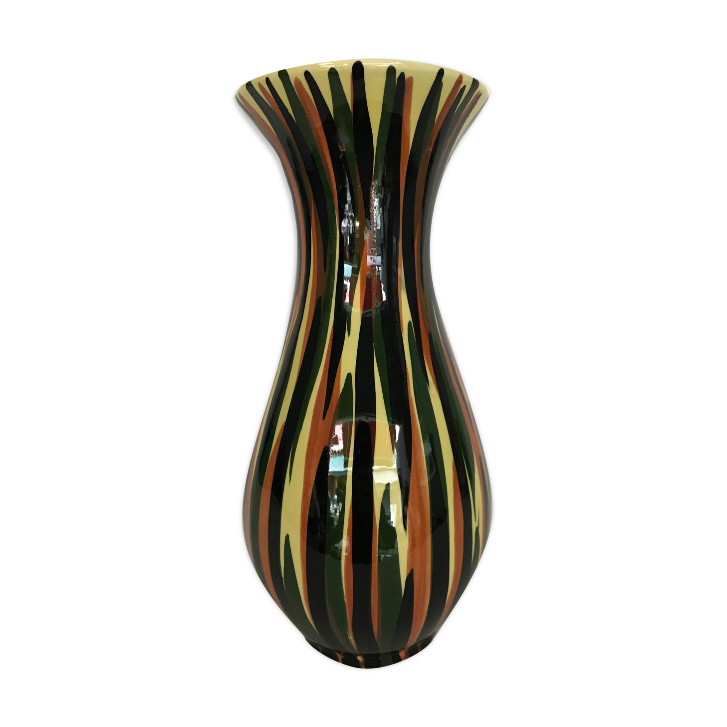 Saint Clement's diabolo vase, decorated with hand-painted polychrome flames, numbered 1950/1960