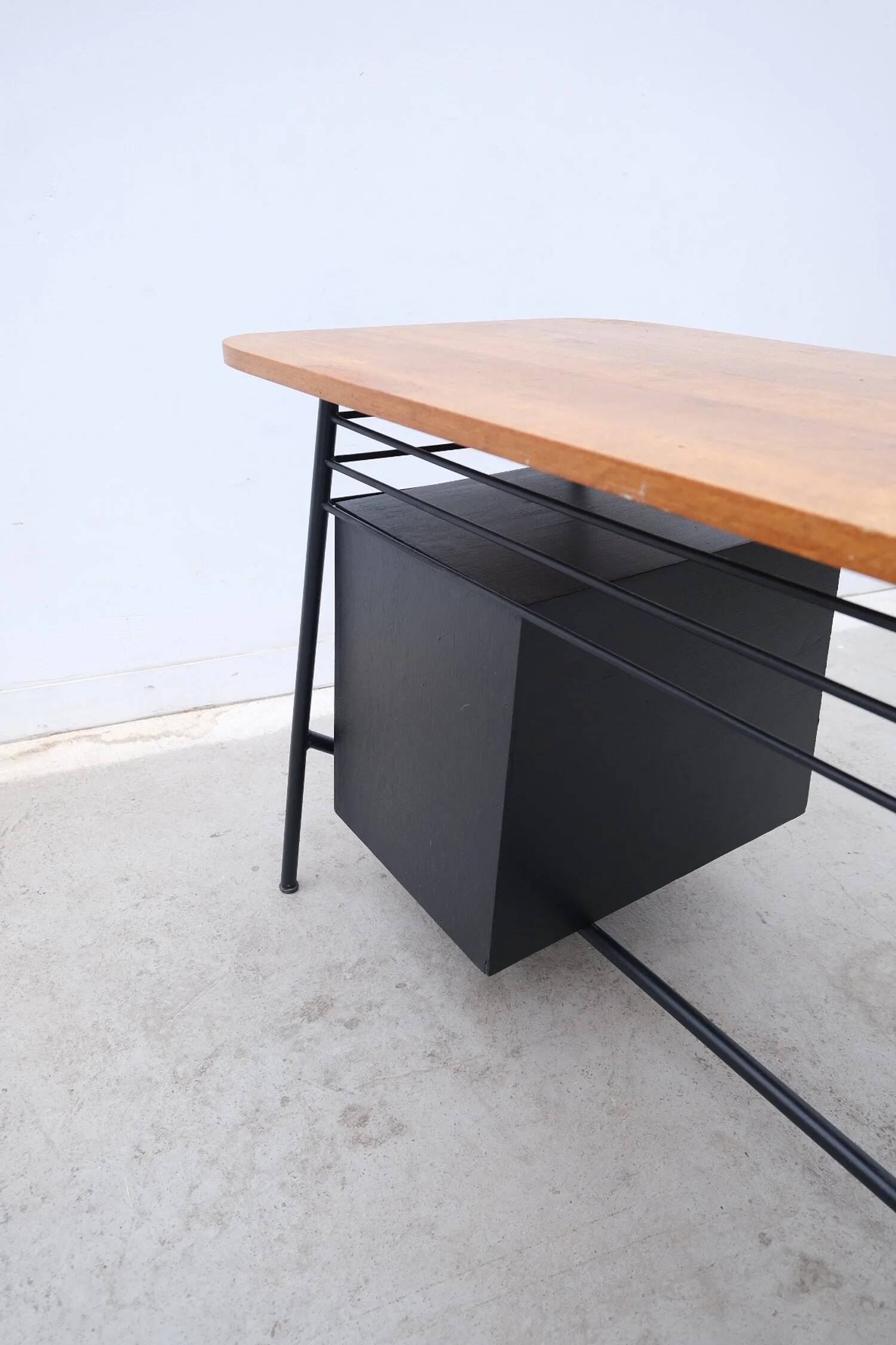 Wooden and metal desk, France 1950