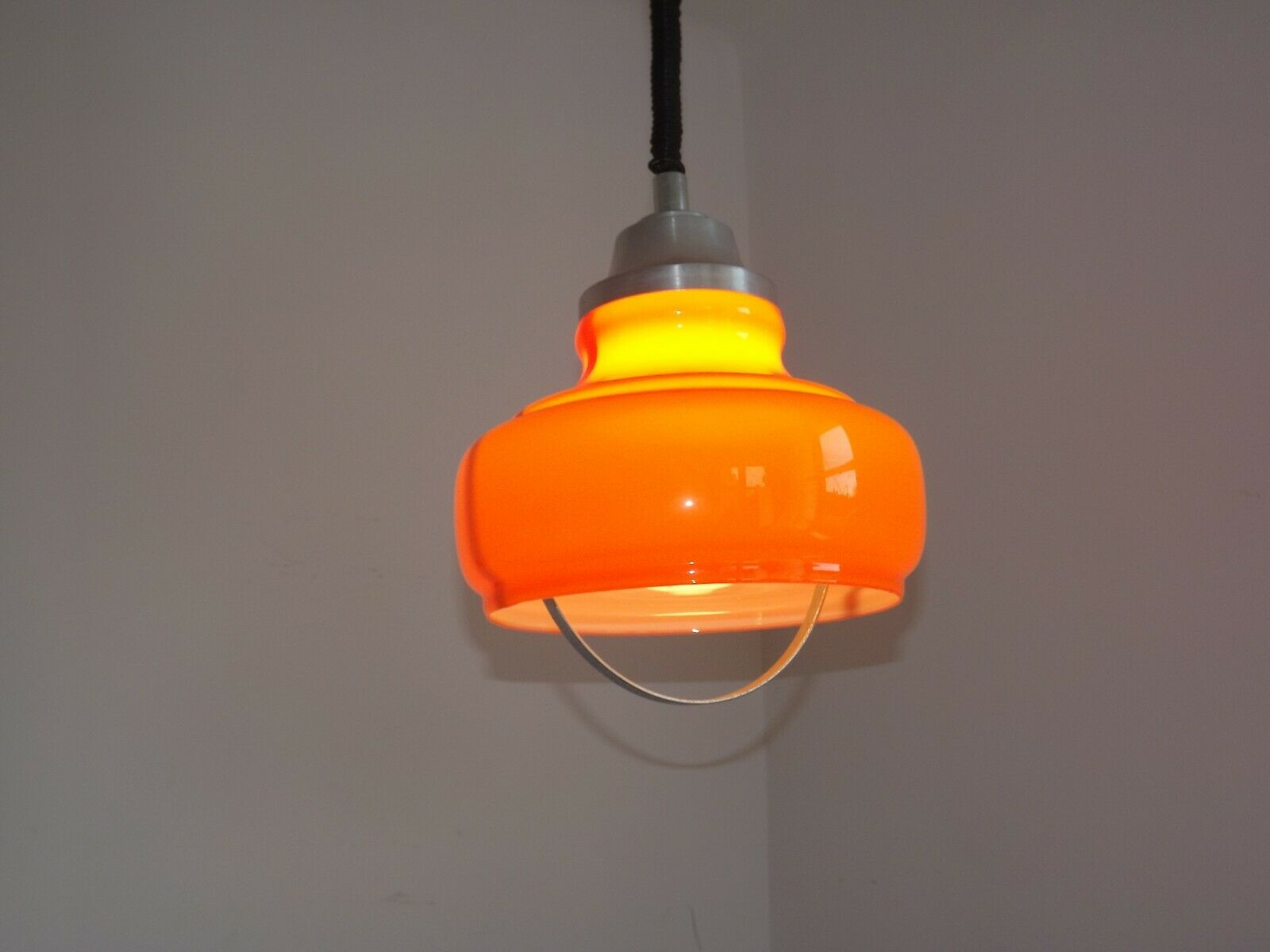 Vintage Italian 1970s Orange Glass Ceiling Light, ROLLY Rise & Fall System