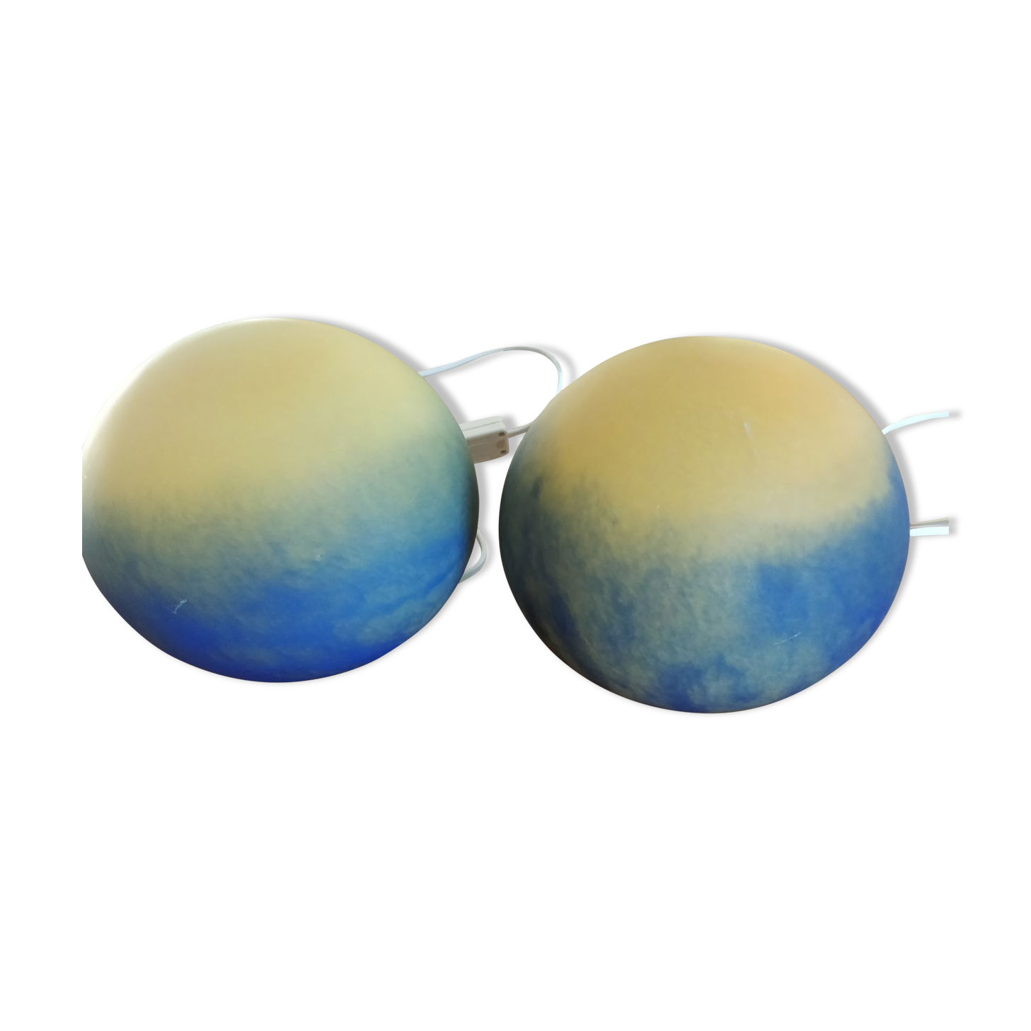 Blown glass lamps Verrerie de Vianne yellow blue marmorean glassware