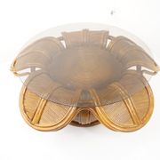 60s Italian design flower coffee table in rattan and glass marquetry