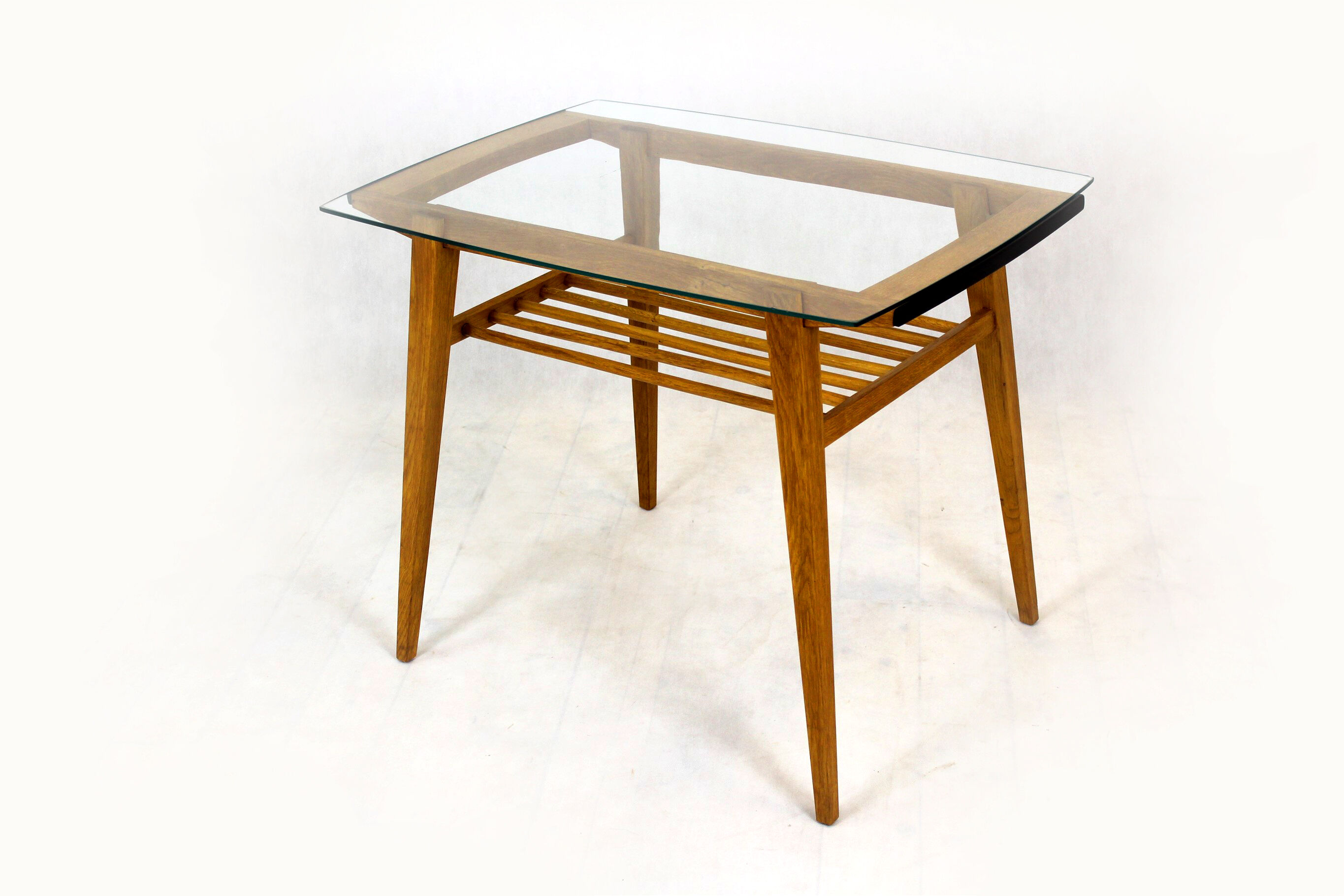 Wooden Coffee Table with Glass Top from Drevozpracujici Druzstvo, 1960s