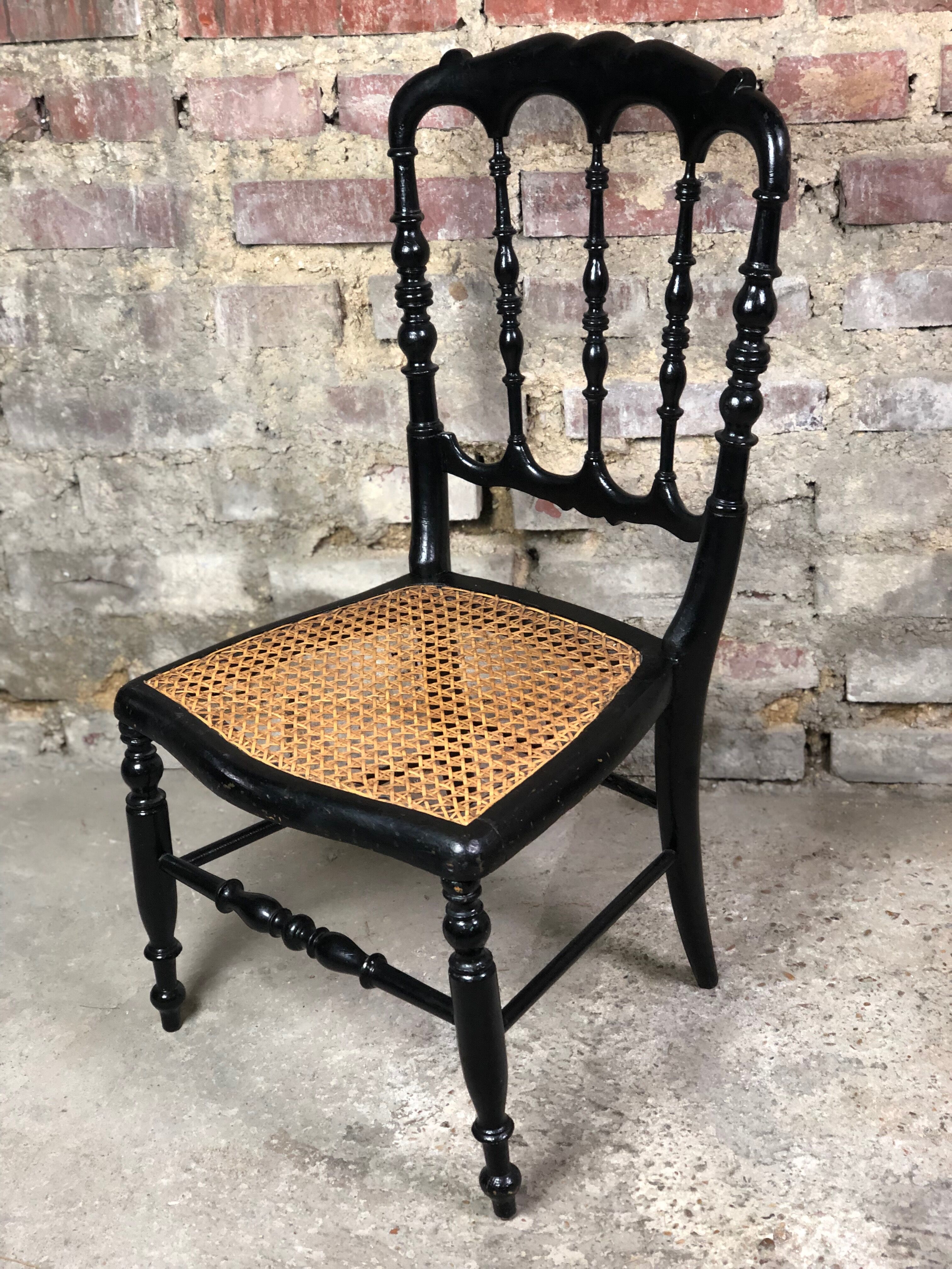 Children's chair Napoleon III period in blackened and canned wood