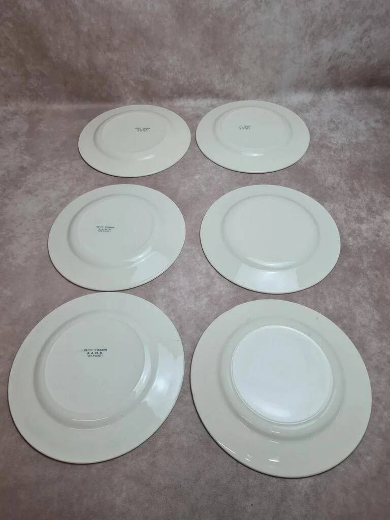 Set of 12 antique Salins "Petit Trianon" blue ironstone dinner plates.