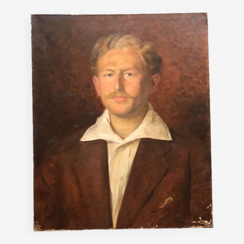 Old portrait oil on canvas mustachioed man