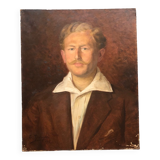 Old portrait oil on canvas mustachioed man