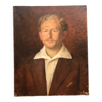 Old portrait oil on canvas mustachioed man