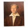 Portrait ancien huile sur toile homme moustachu