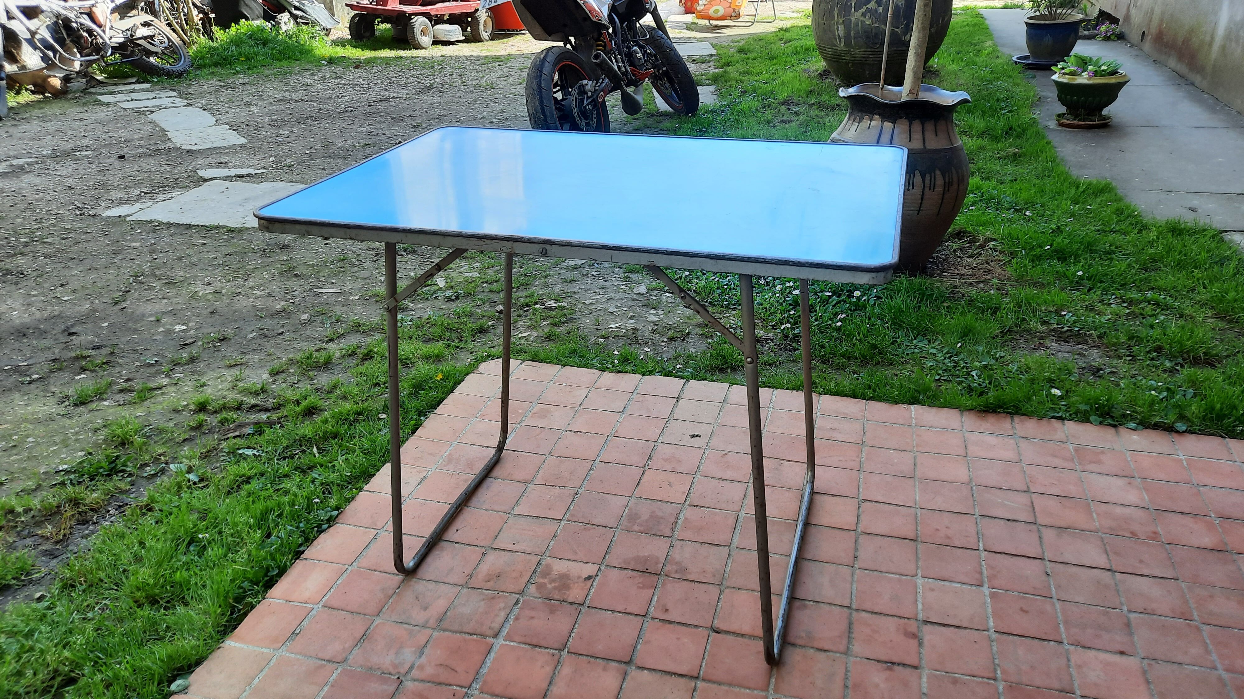 Blue camping folding table