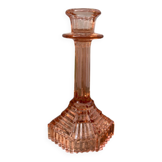 Bougeoir en verre rose vintage