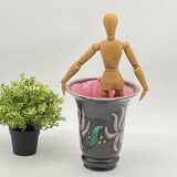 Enamelled ceramic vase, signed, Vallauris, vintage, 1970's
