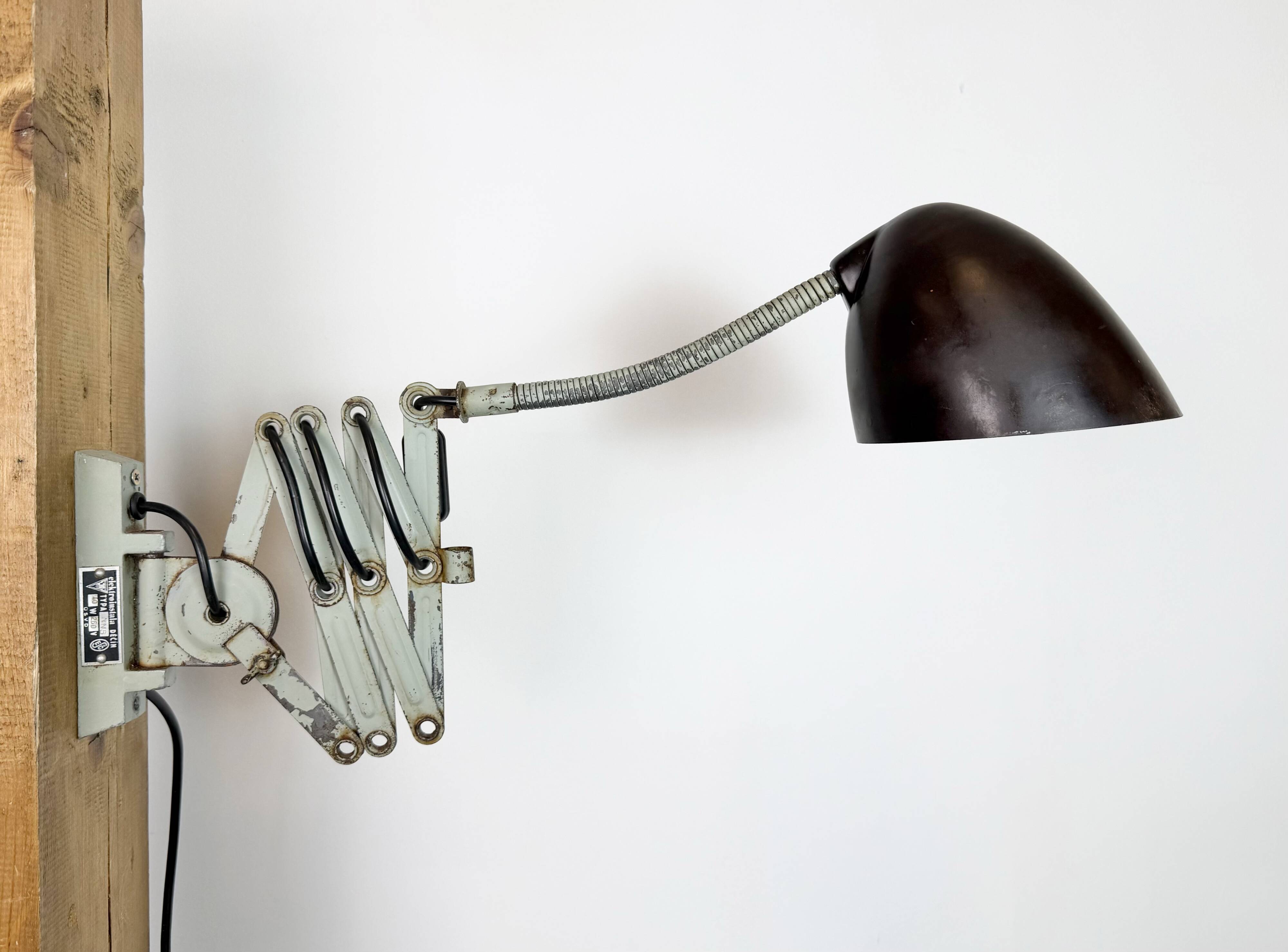 Green Industrial Scissor Wall Lamp from Elektroinstala, 1960s
