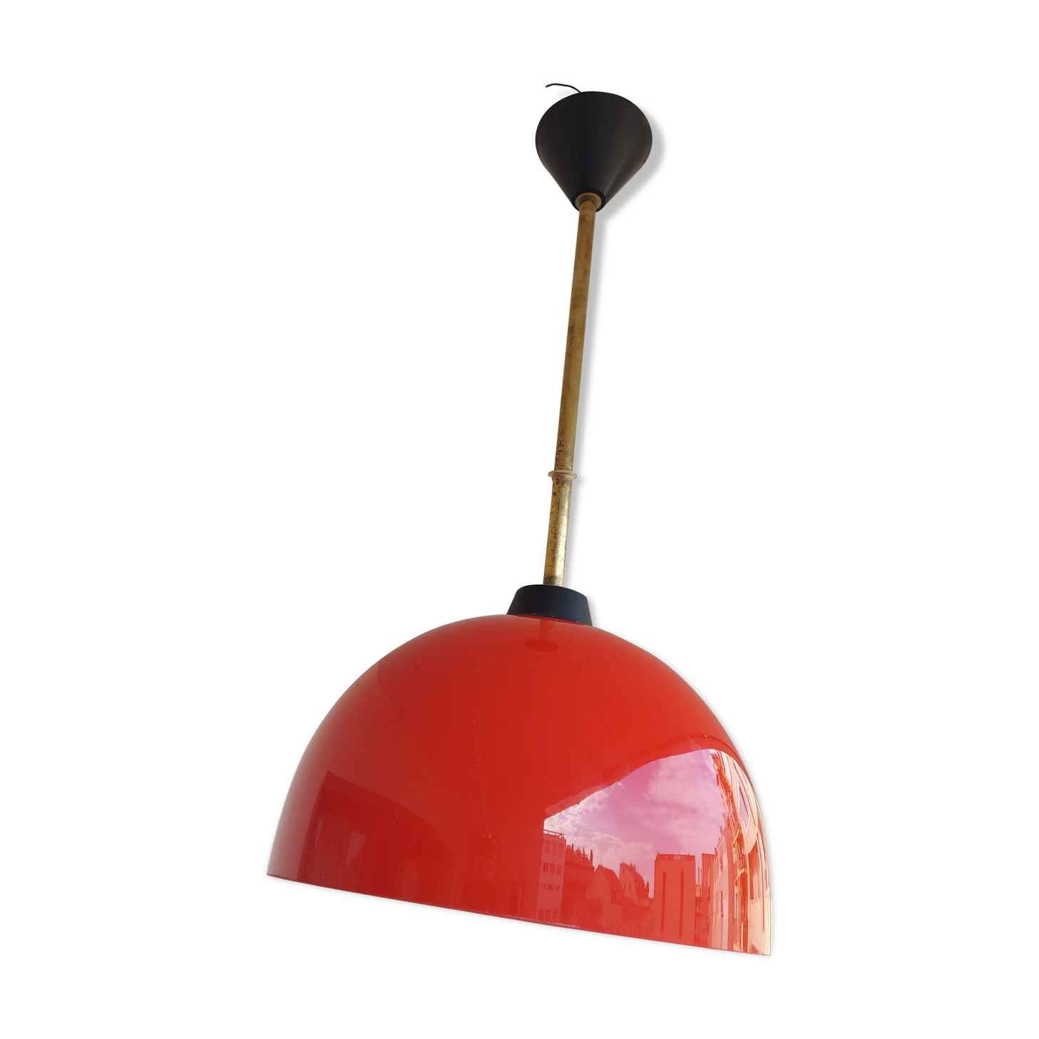 Vintage hanging lamp in red opaline of the 50/60