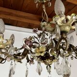 Chandelier with a floral porcelain decoration and pendants