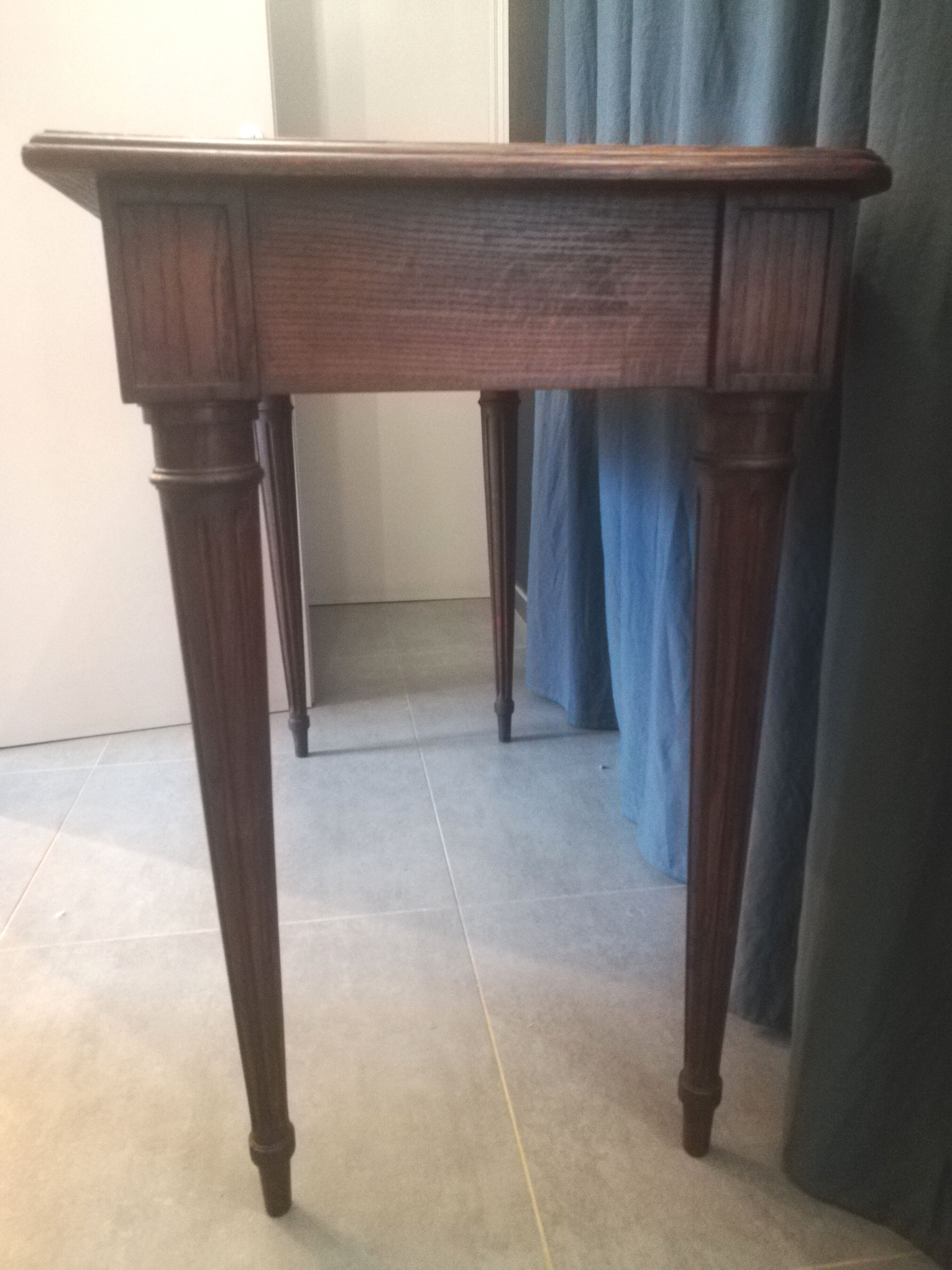 Louis XVI style console table in oak and leather