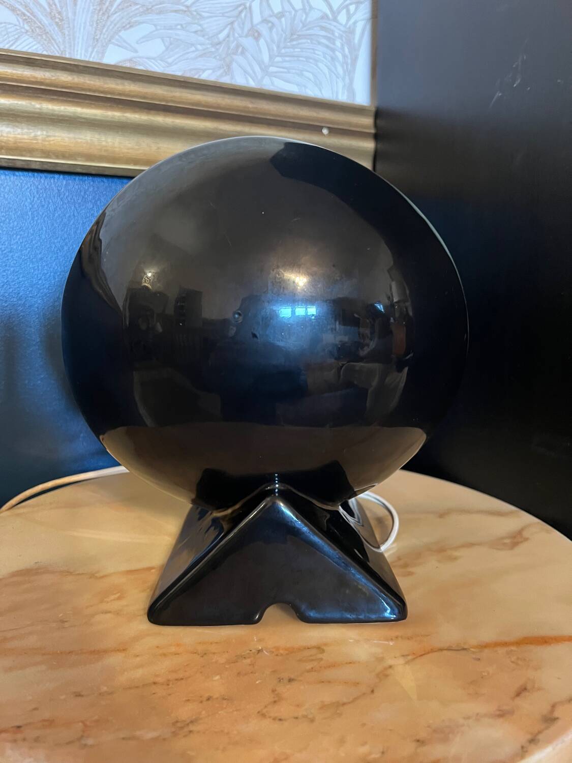 Glazed Earthenware Ball Lamp - Longwy Enamels - "Pierrot at the" Decor