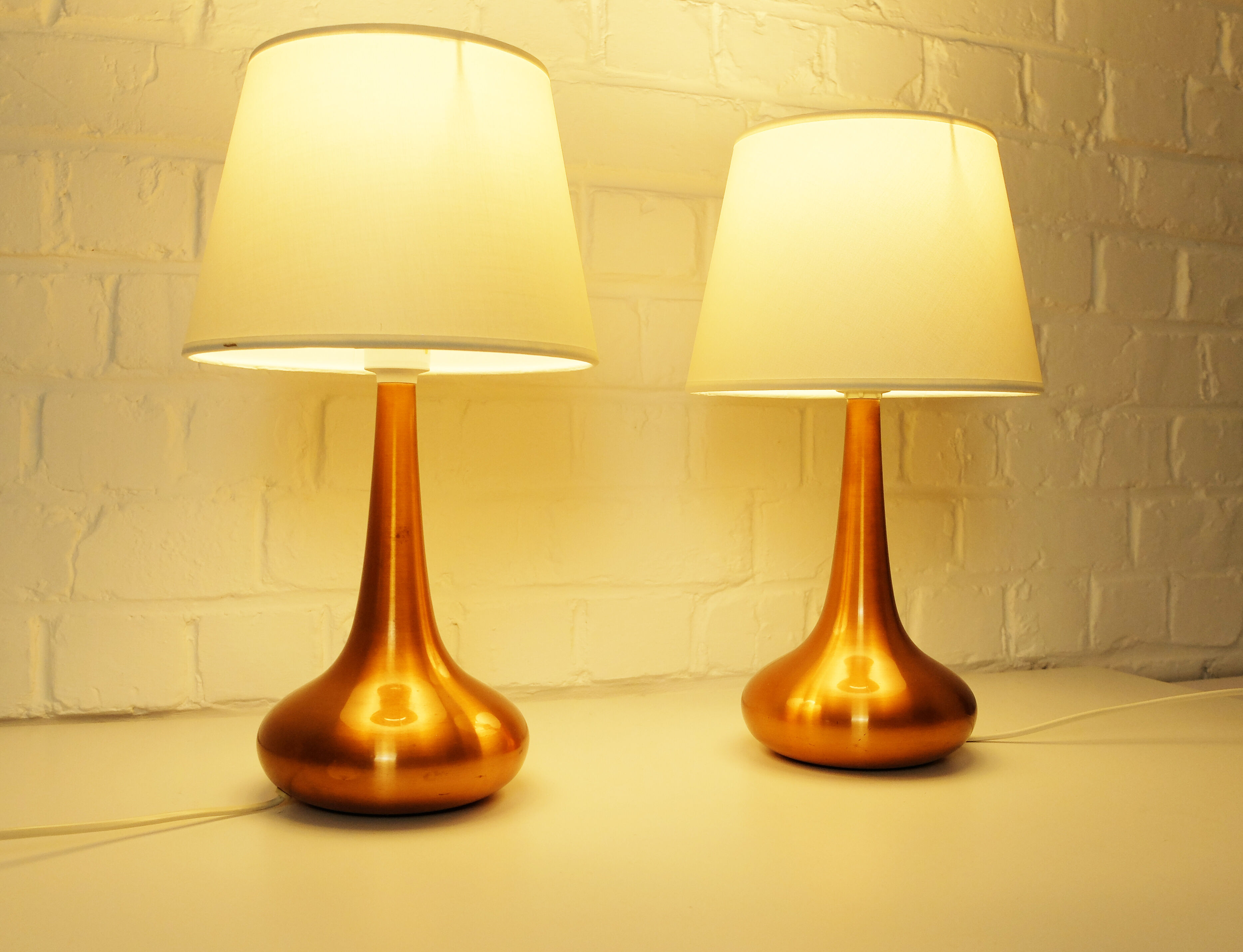 Pair of table lamps Orient copper finish Jo Hammerborg for Fog & Morup, Denmark, 1960s