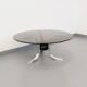 Vintage round coffee table in glass, chromed metal and black metal Space Age style of the 70s