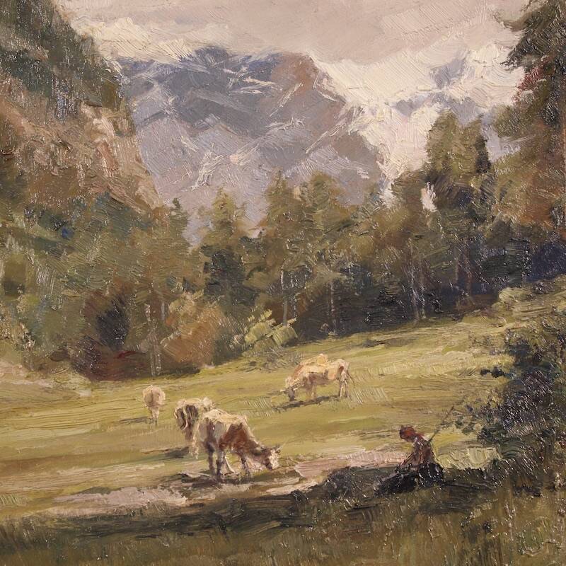 Italian landscape painting signed Giuseppe Gheduzzi from the 20th century