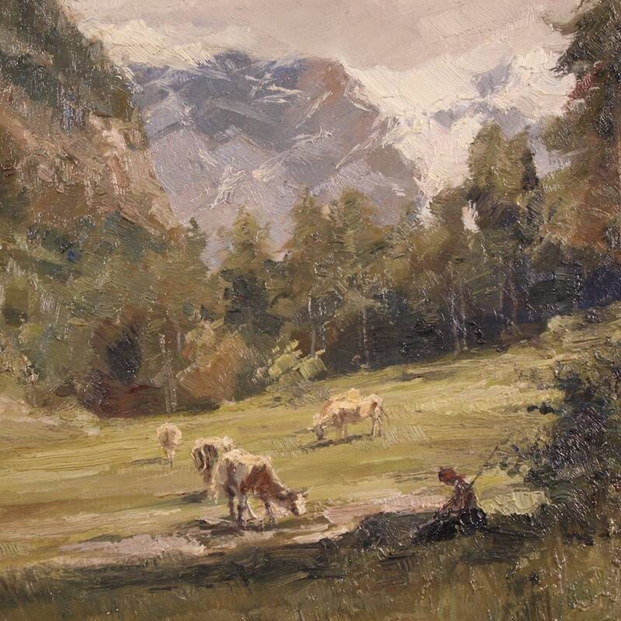 Italian landscape painting signed Giuseppe Gheduzzi from the 20th century