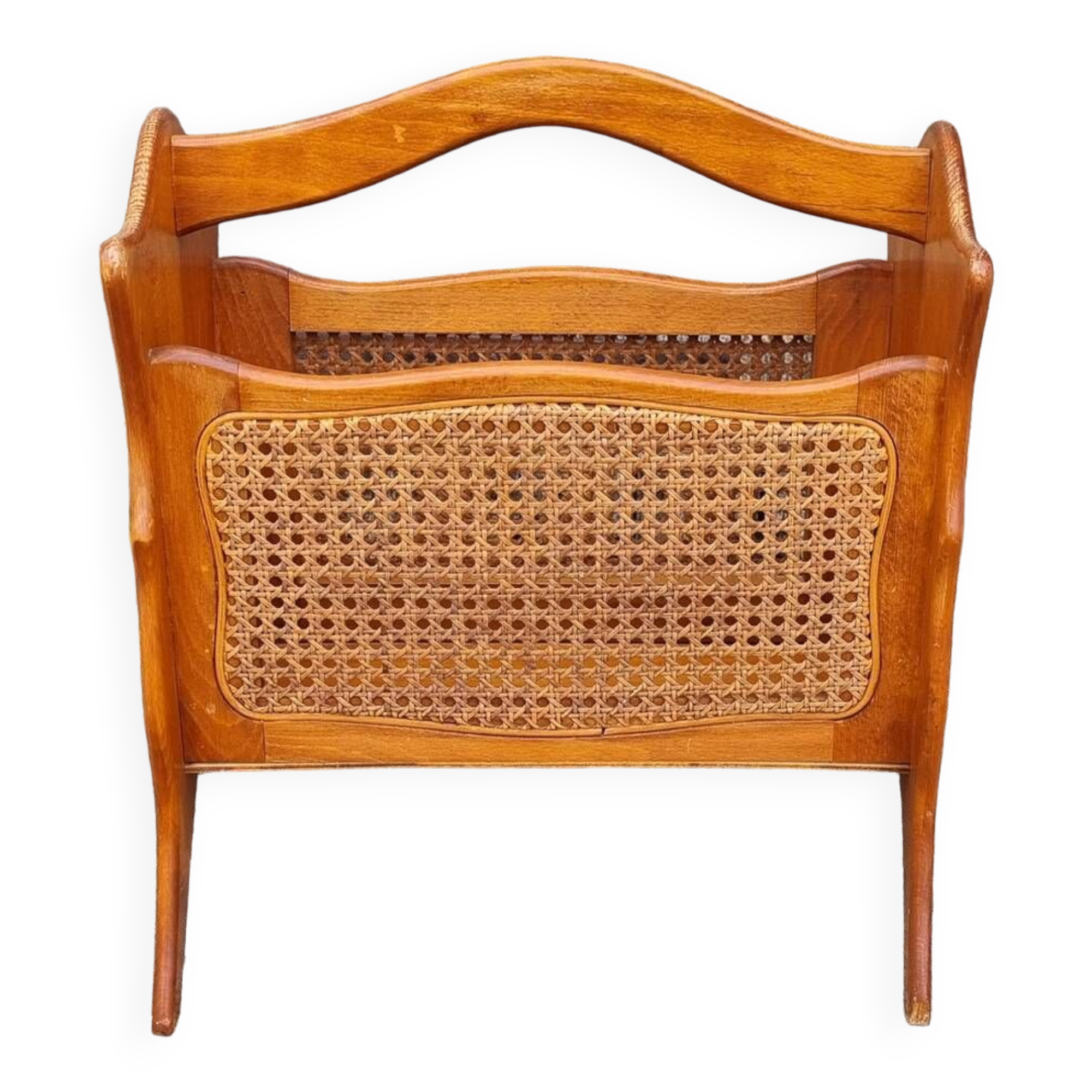 Magazine rack, wood and canework, vintage, 70s - 80s