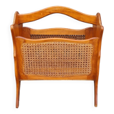 Magazine rack, wood and canework, vintage, 70s - 80s