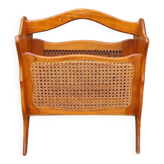 Magazine rack, wood and canework, vintage, 70s - 80s