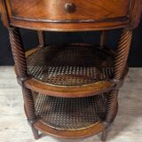 Pair of oval mahogany side tables with caned shelves – 19th century