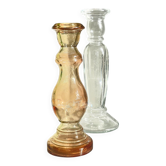 Pair of Transparent Glass CANDLEHOLDERS