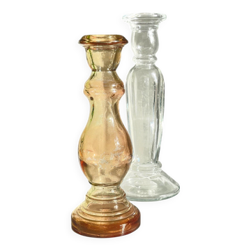 Paire de BOUGEOIRS Verre TRANSPARENT