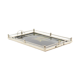 Vintage tray birds black glass chrome 1950s-60s plateau 40x26cm