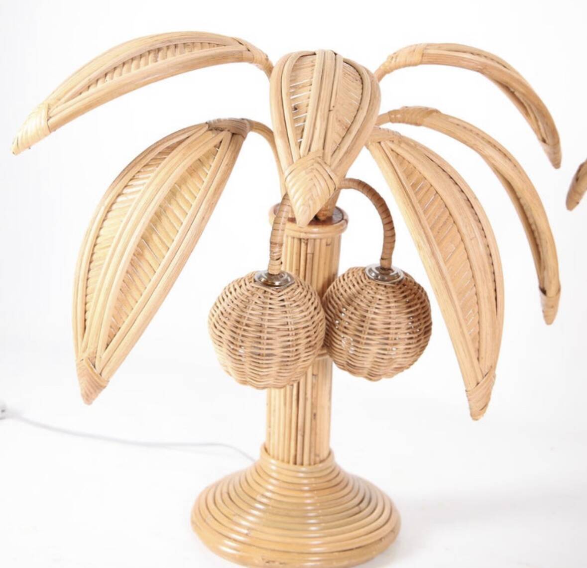Paire de lampes palmier-cocotier en rotin