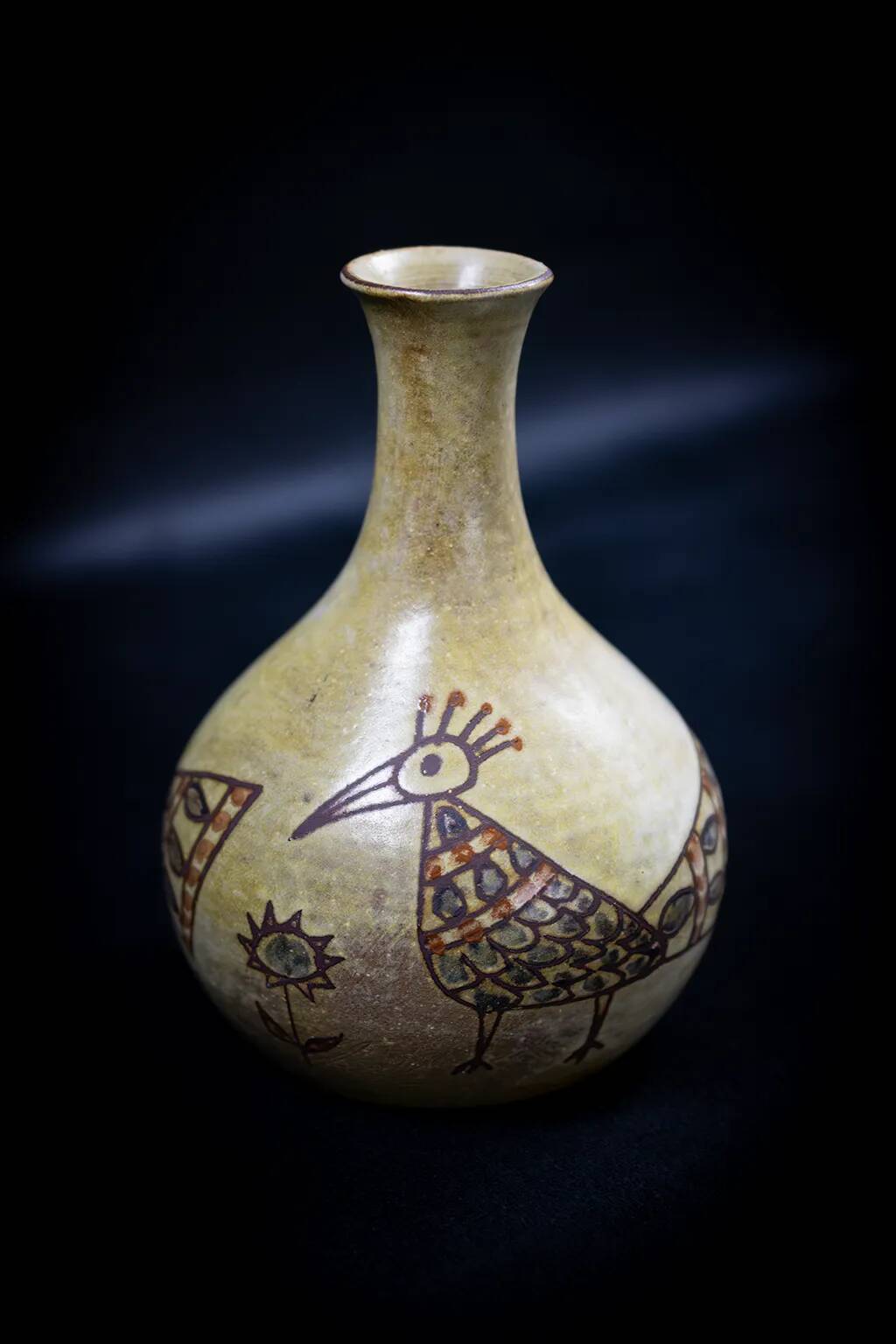 Soliflore decorated with stylised birds and flowers by Olivier Pettit, 50-60.