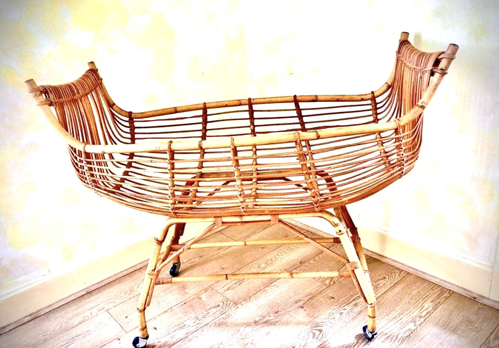 Vintage rattan canoe cradle