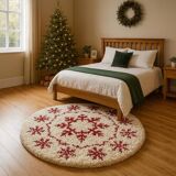 Handmade Moroccan Wool Snowflake Rug: Red & White Christmas Decor 200X200cm