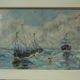 Old painting boat at sea signed