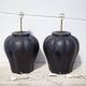 pair of night blue ceramic lamps in pumpkin shape, vintage lamp