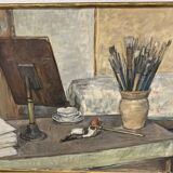 Tableau peinture d'atelier, huile sur isorel Gaston Louis Roux