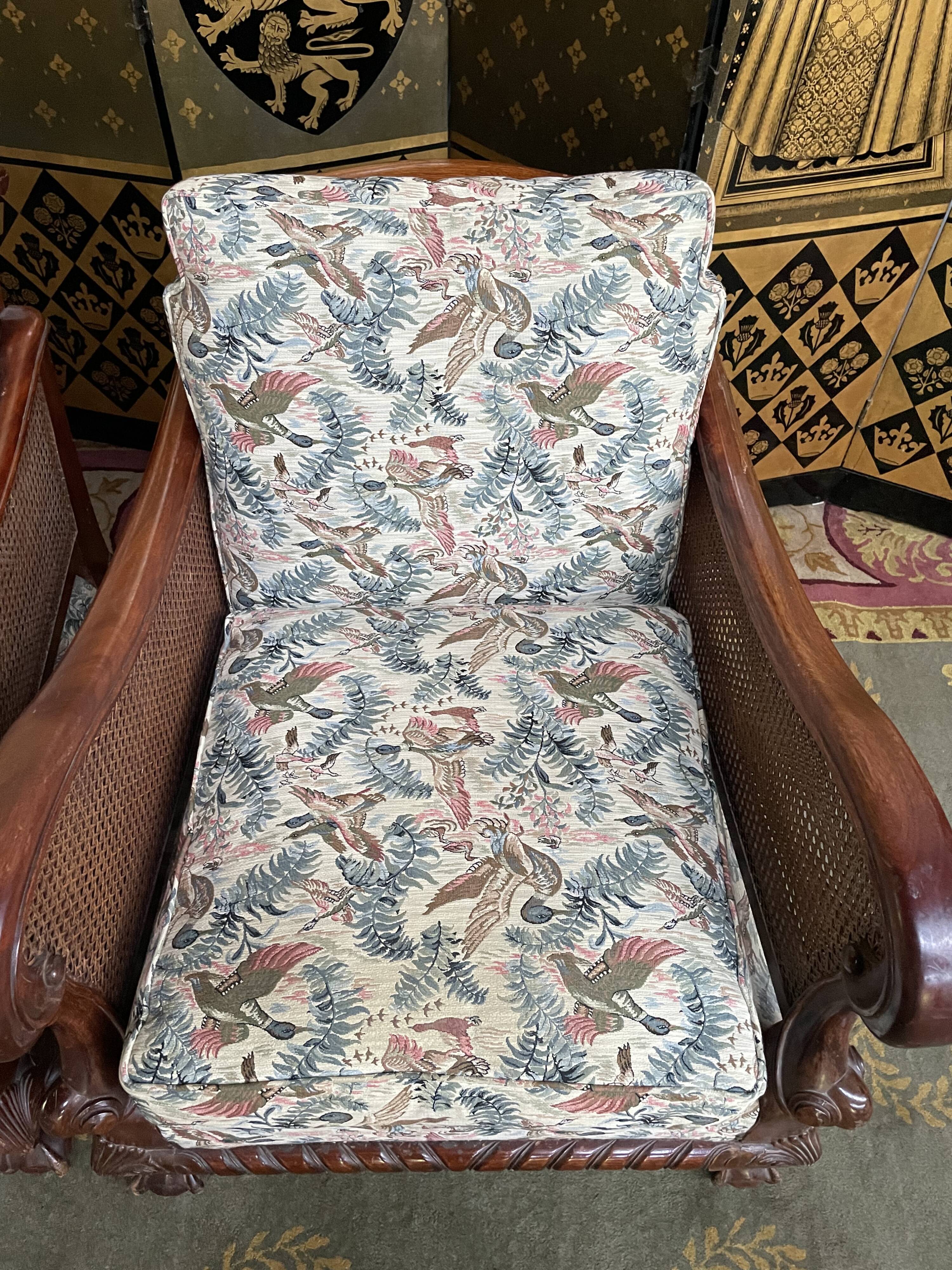 Pair of English mahogany and canning armchairs