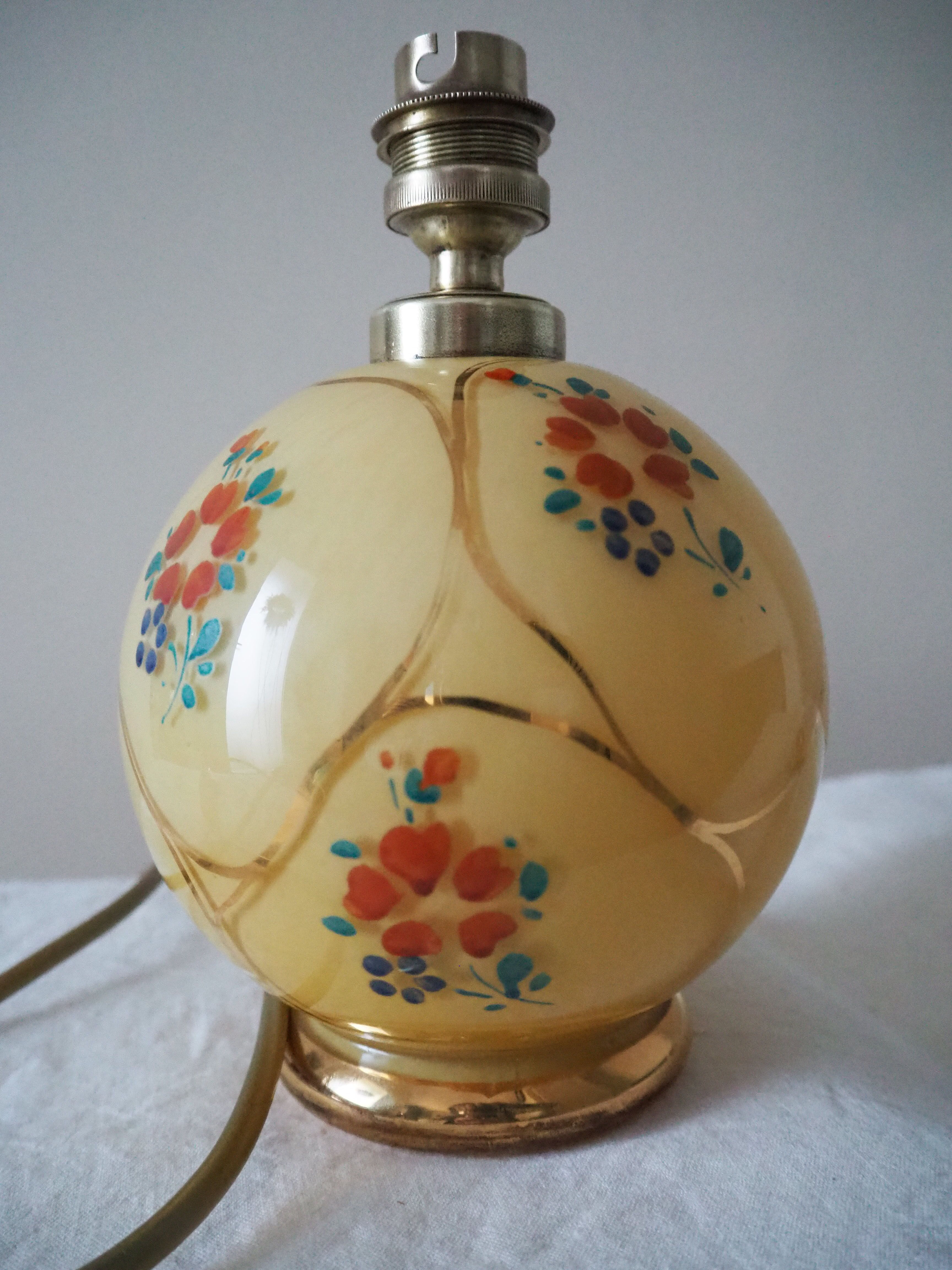 Old lamp foot ball to pose / table / bedside / side glass – floral print