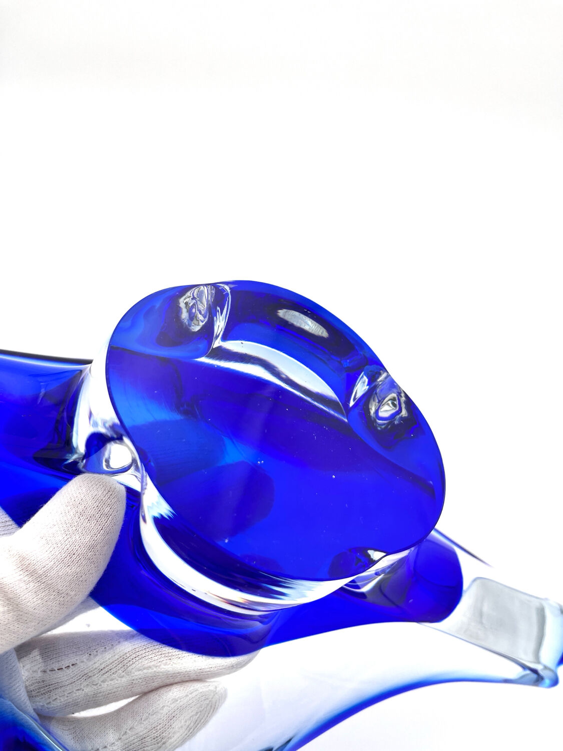 Large Coupe Hospodka Crystal Bohemia Sommerso Cobalt Blue Trim