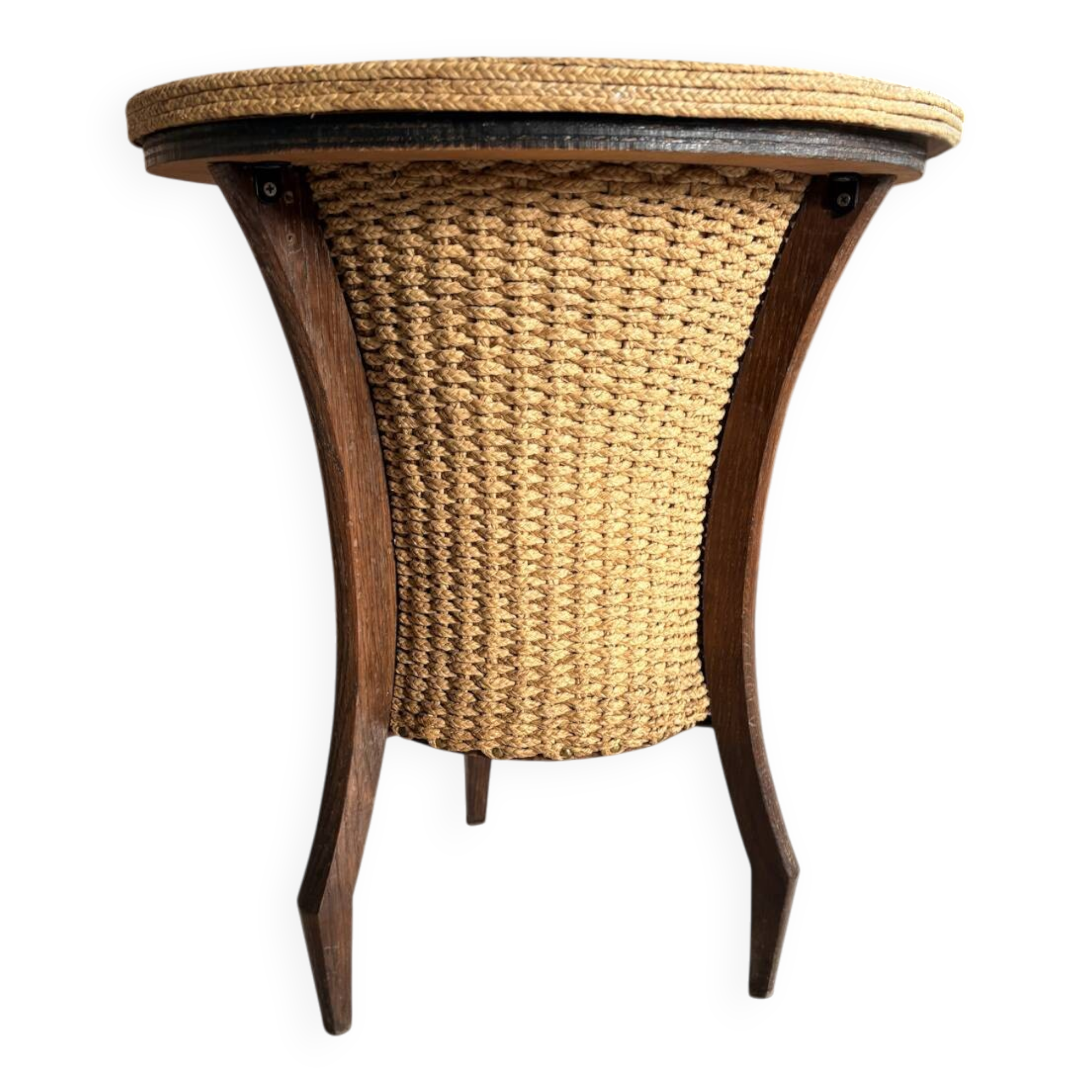 Vintage tripod work lamp in wicker and wood, 1960s style.
