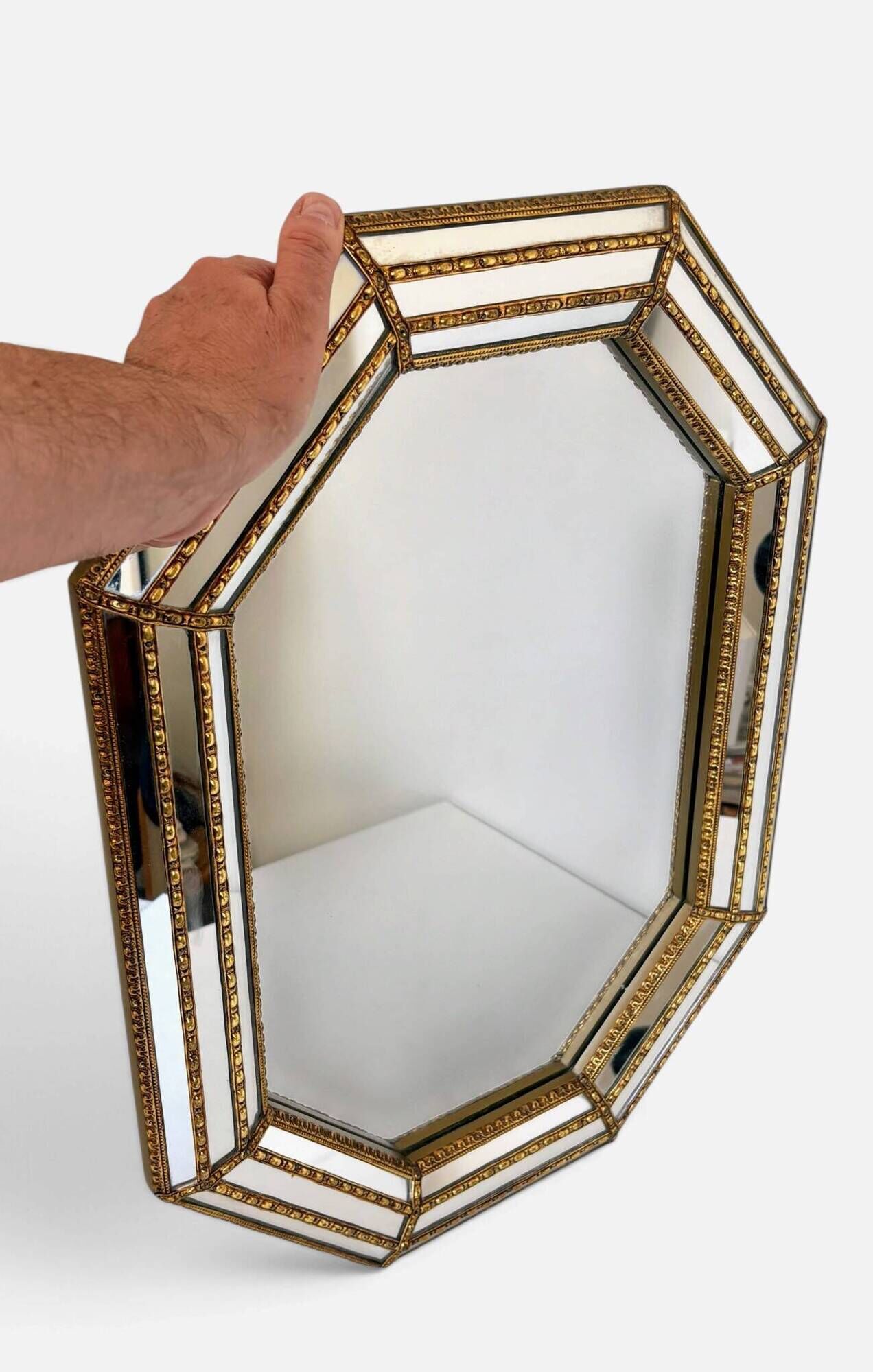Octagonal Venetian Modern Hollywood Regency Mirror, Handmade in Spain, 1980