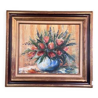 Huile sur toile représentant une bouquet