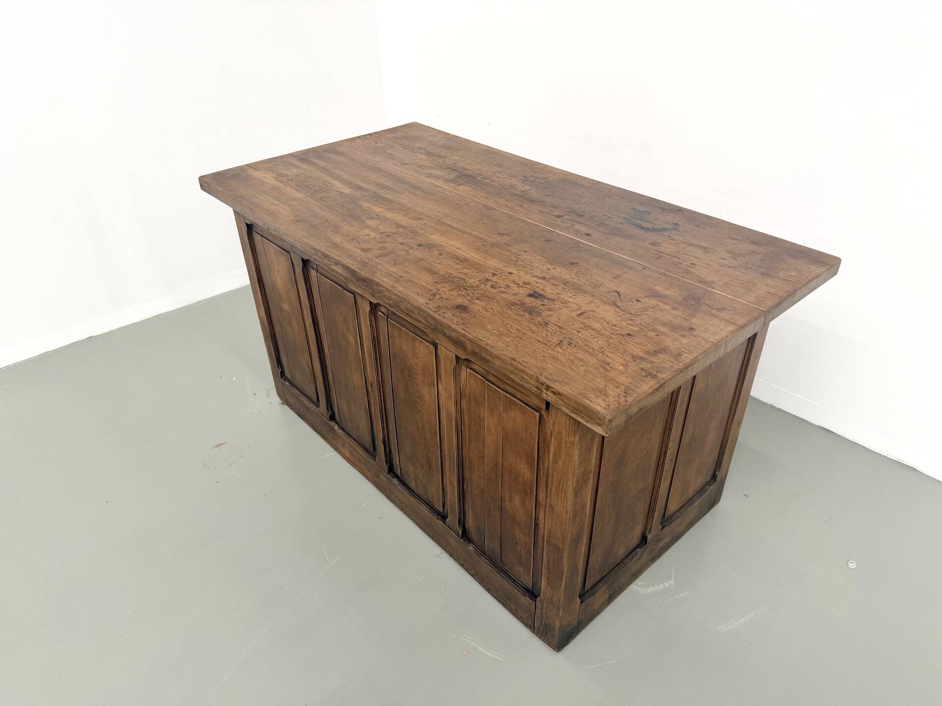 Solid oak trade counter, six drawers, France, circa 1920.