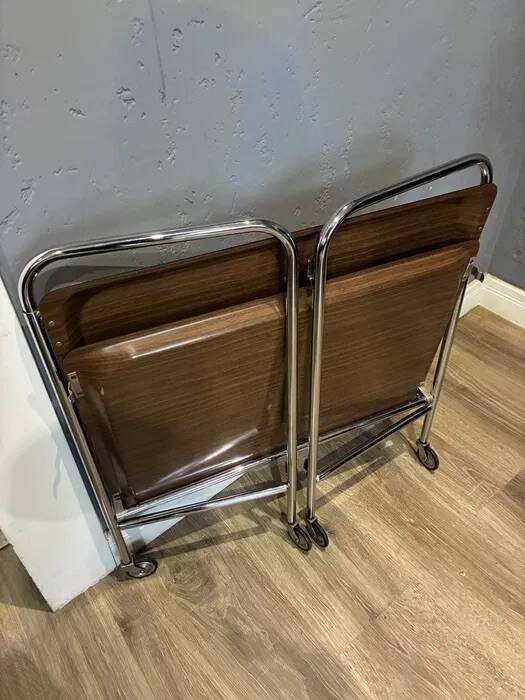 ADT Mobile Bar Cart / Serving Trolley — Chrome & Wood-Effect, 1970s Germany