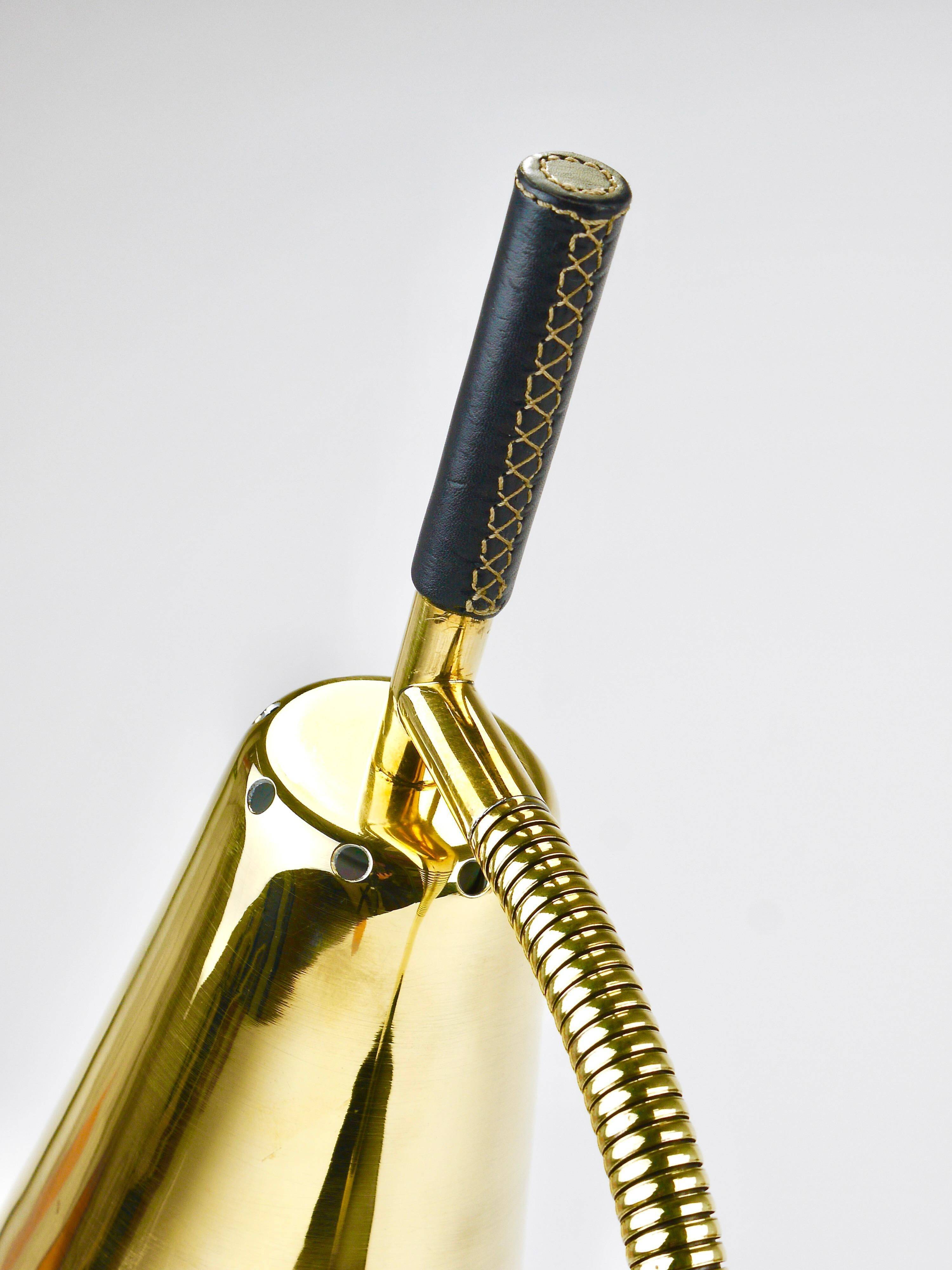 Rare desk and table lamp in brass and leather by Carl Aubock II #4280, Vienna, Austria.