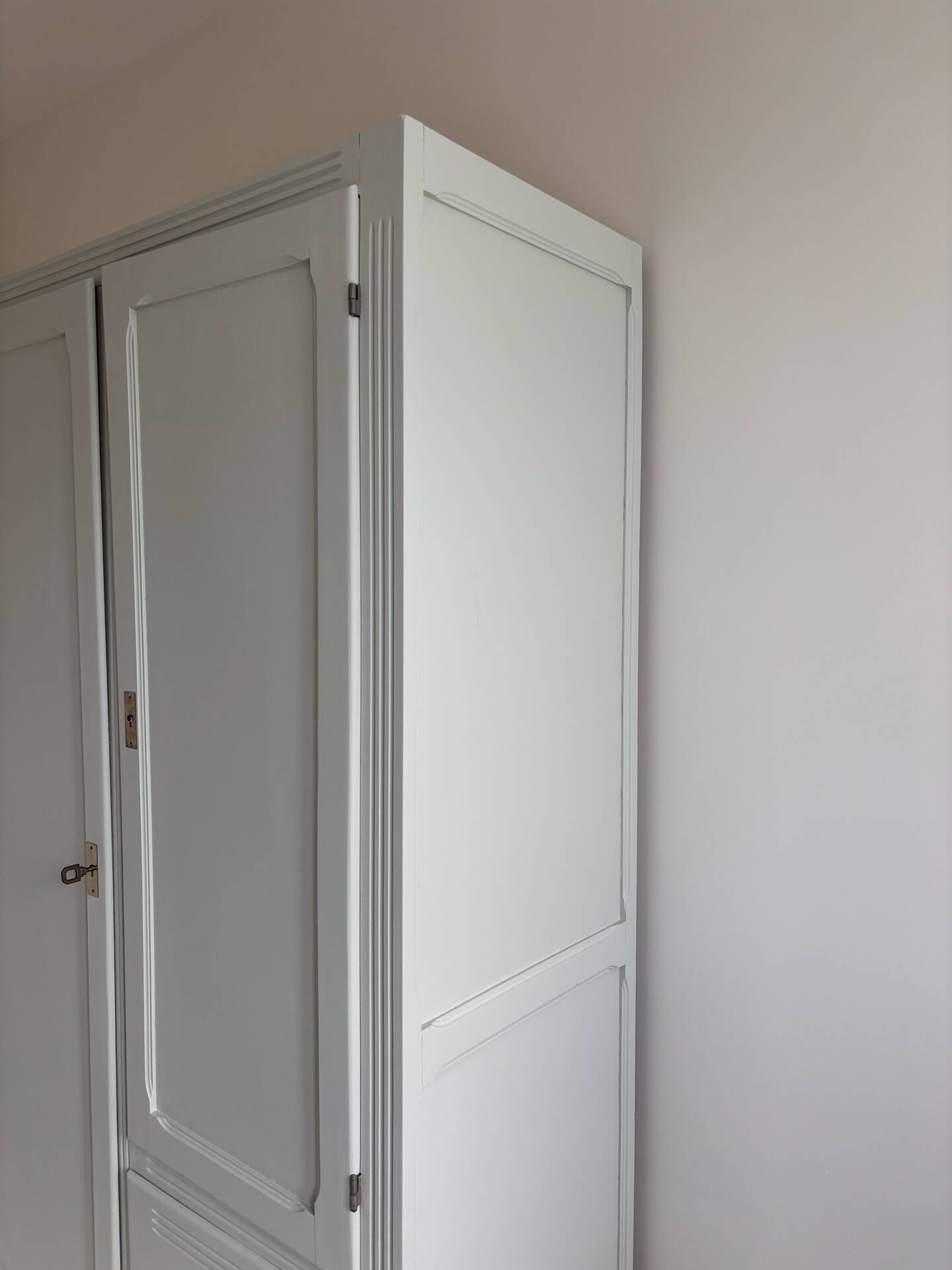 Art Deco wardrobe with shelves and drawers, renovated wood.