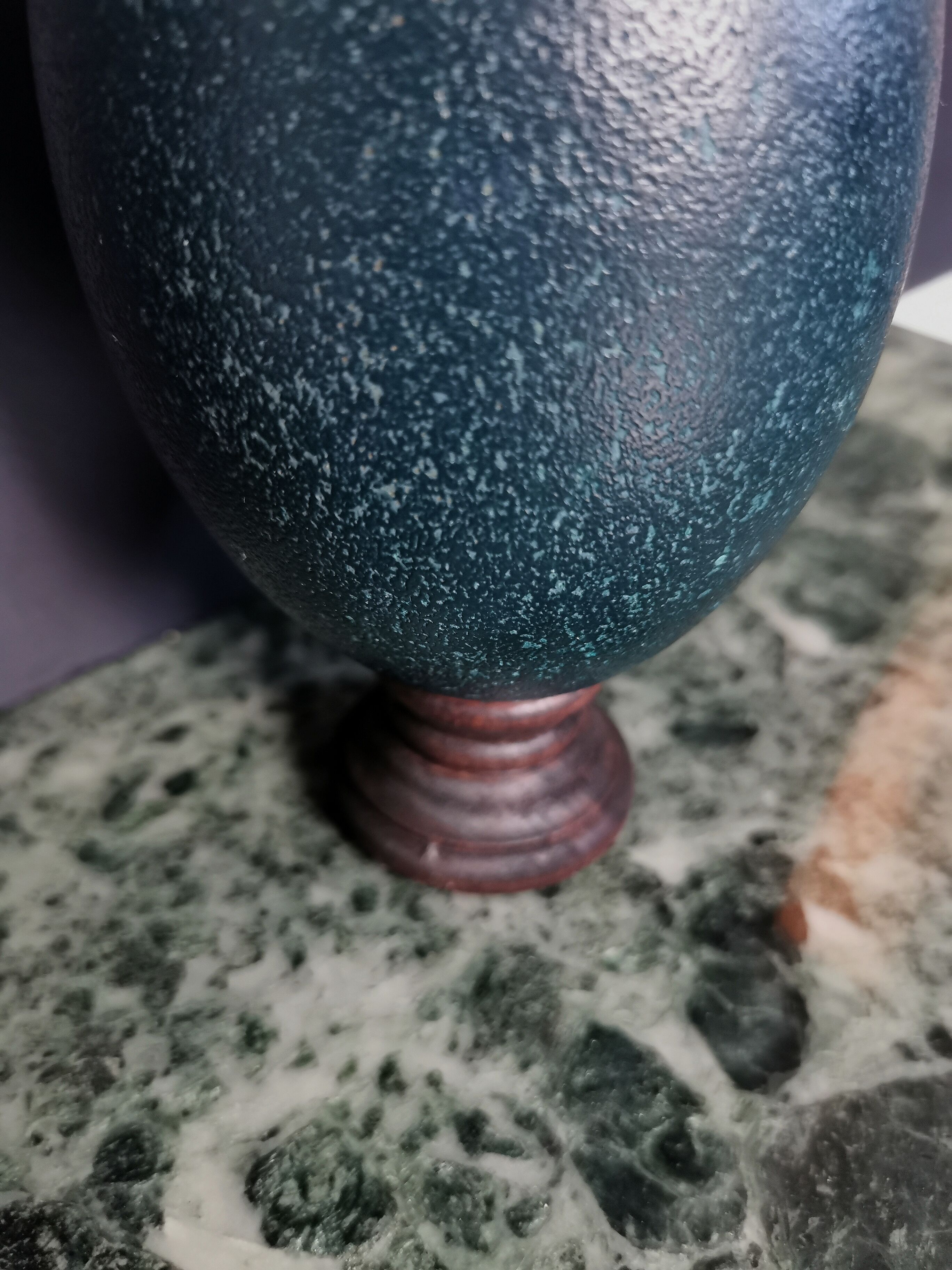 Emu egg naturally green / blue on dark wood bases