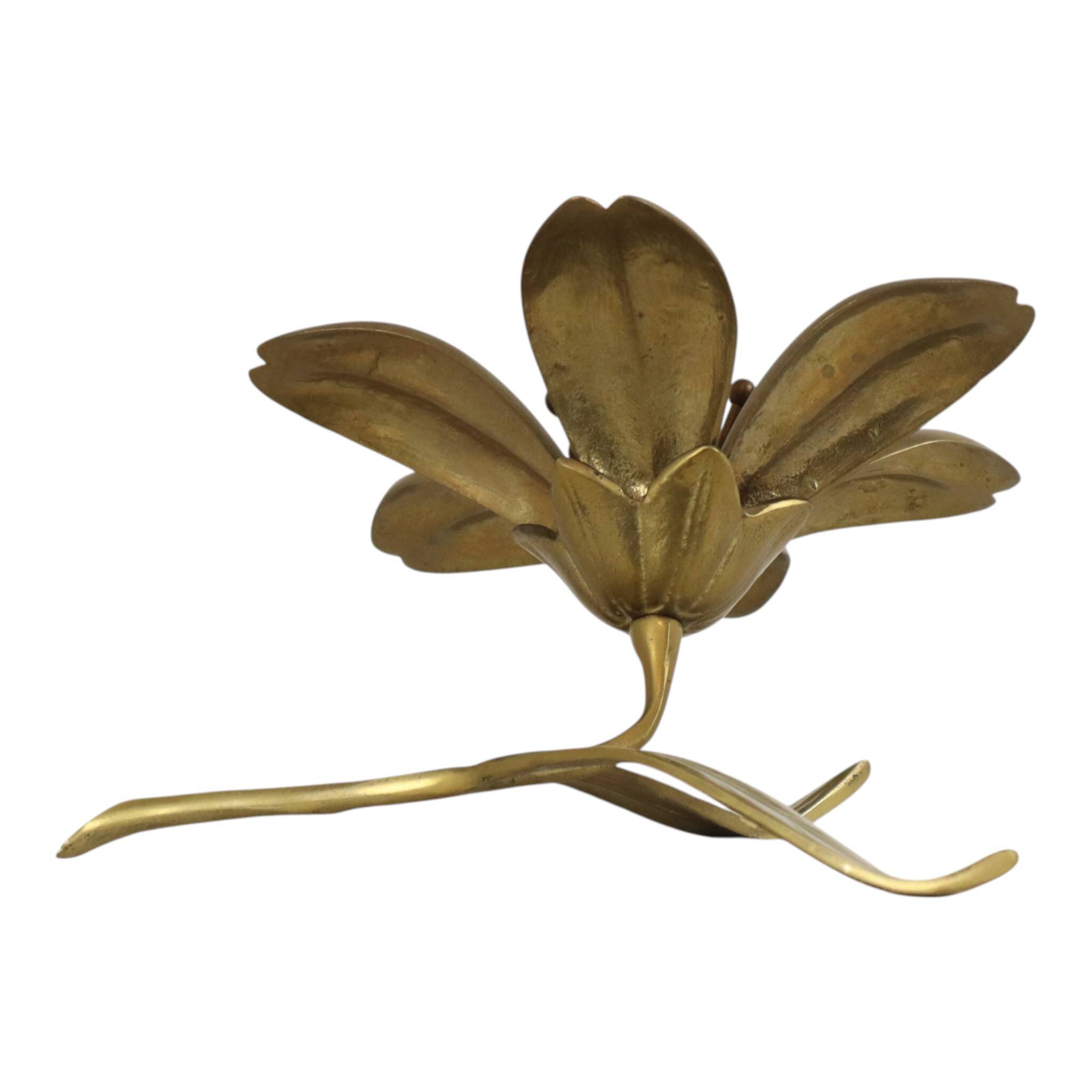Mid-Century Brass Lily Flower Sculpture Figurine Ashtray
